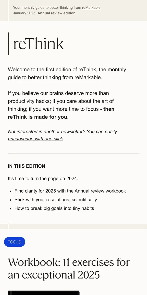 Email from reMarkable. reThink: Your annual review