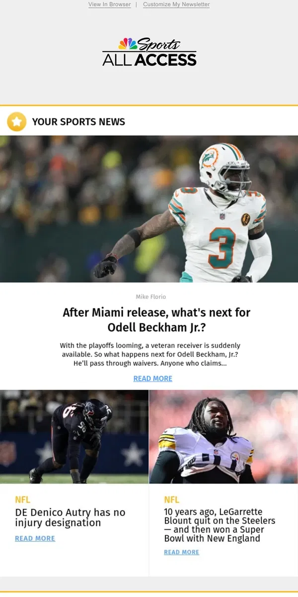 Email from NBC Sports. After Miami release, what’s next for Odell Beckham Jr.?