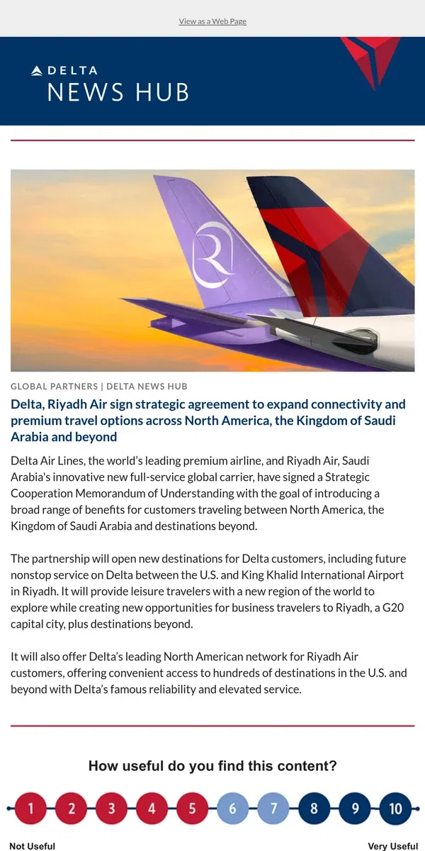 Email from Delta Air Lines. New Delta partnership will open destinations in Saudi Arabia and beyond