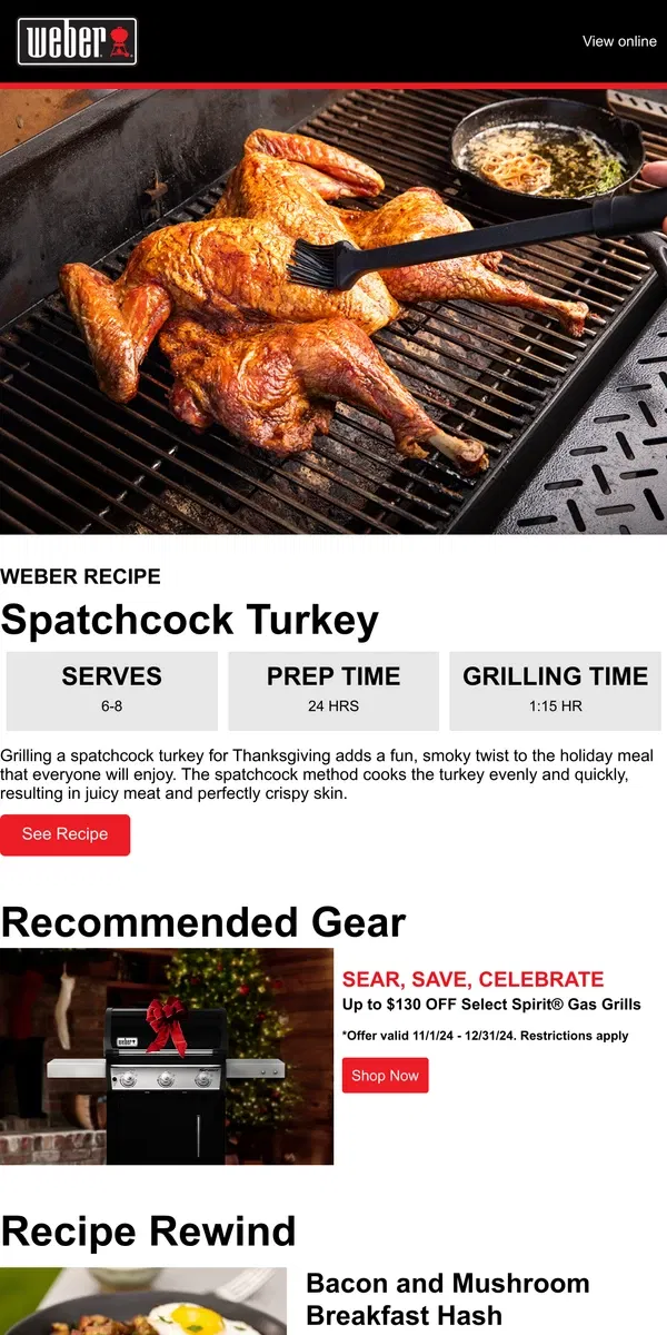 Email from Weber. Spatchcock Turkey on the Grill