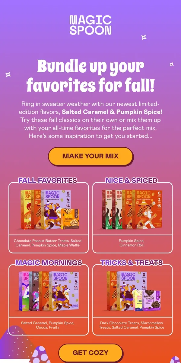 Email from Magic Spoon Cereal. Seasonal mixes with Pumpkin Spice & Salted Caramel 🍂