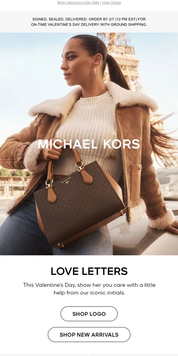 Email from Michael Kors. Love Letters: Signature Logo Print