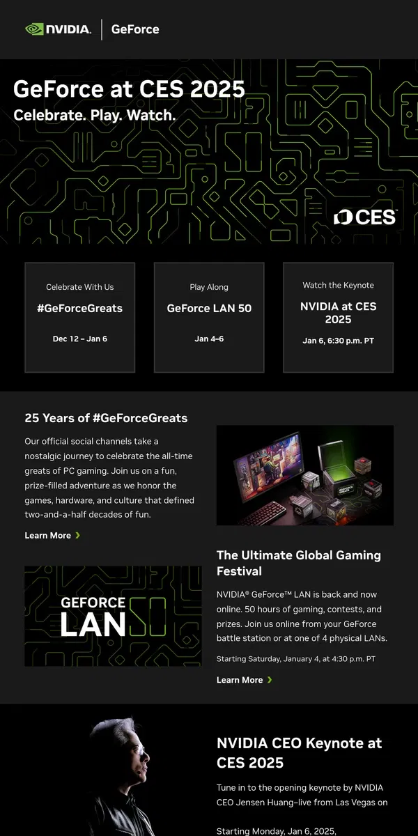 Email from NVIDIA. GeForce is Coming to CES 2025