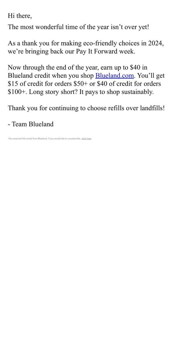 Email from Blueland. Shop today to treat future you