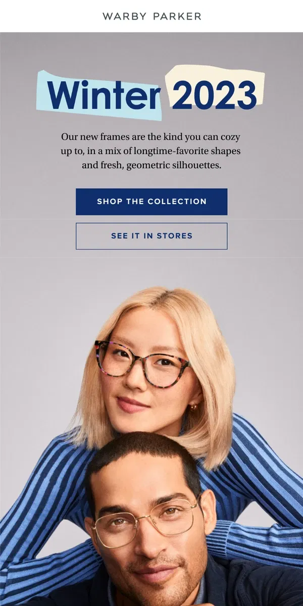 Email from Warby Parker. New! Winter 2023.