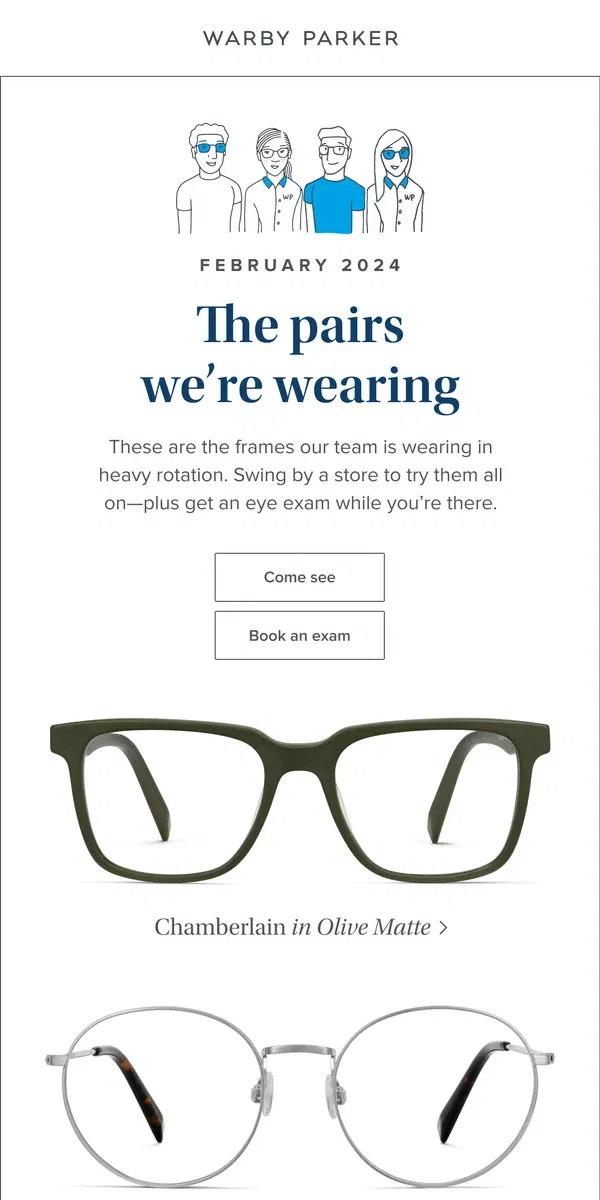 Email from Warby Parker. February’s favorites