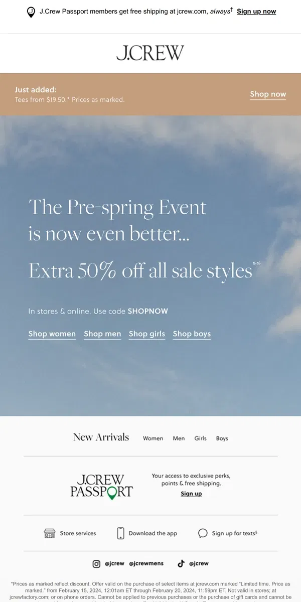 Email from J.Crew. Extra 50% off *all* sale styles