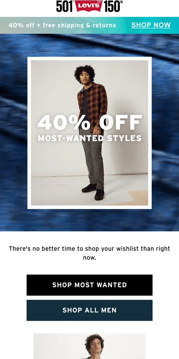 Email from Levi's. Cyber Monday steals—40% OFF!