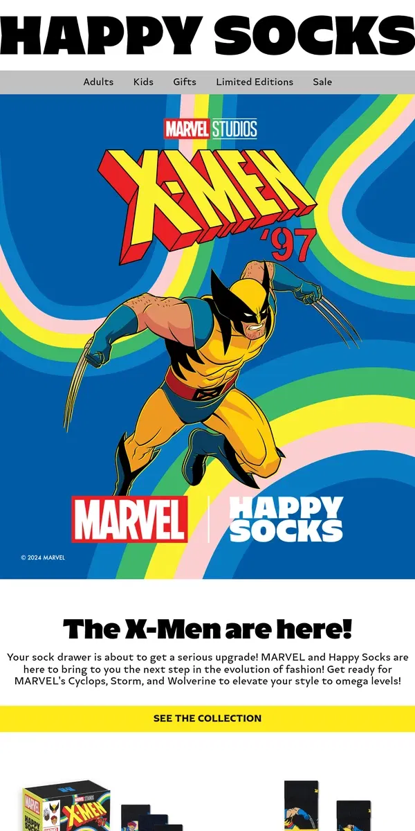 Email from Happy Socks. New MARVEL Collab Collection!