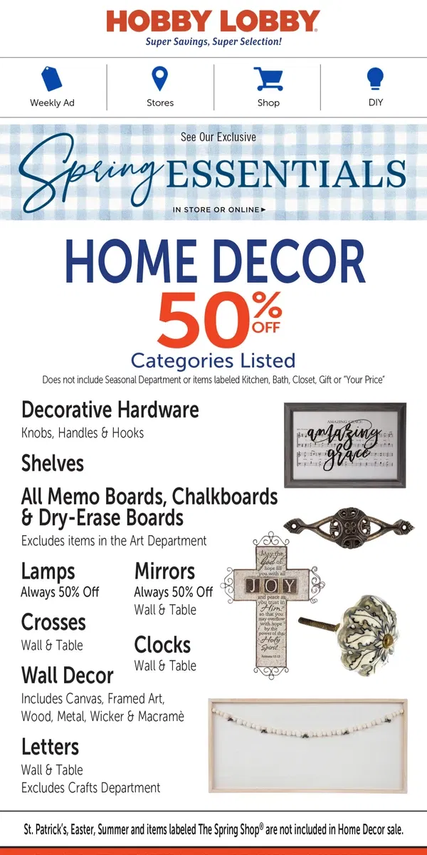 Email from Hobby Lobby. Need A Refresh? 50% Off Home Decor.