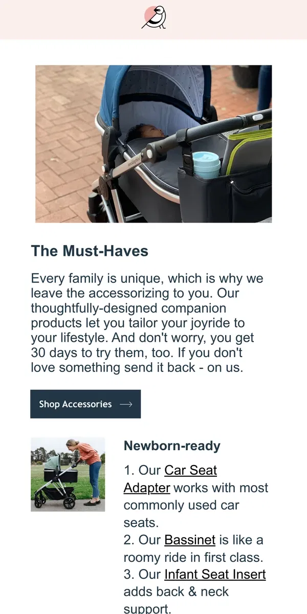 Email from Mockingbird. Accessories that make your stroller fly