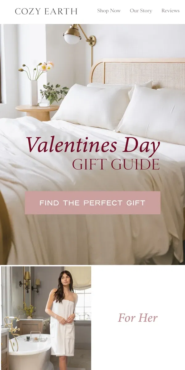 Email from Cozy Earth. The Valentine's Day Gift Guide