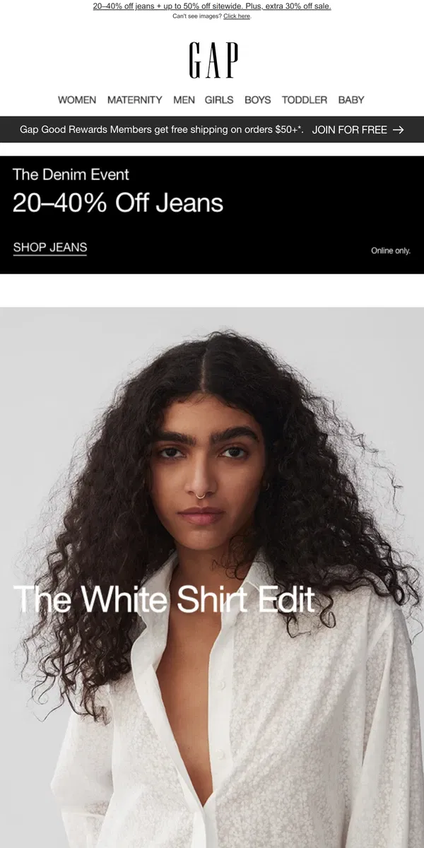 Email from GAP. THE WHITE SHIRT