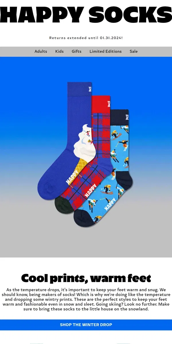 Email from Happy Socks. Winter Socks Coming Your Way