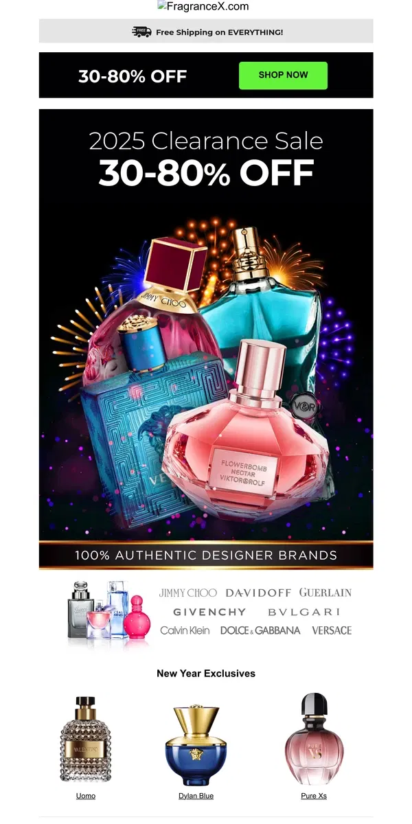 Email from FragranceX. VIP New Year's Clearance Sale