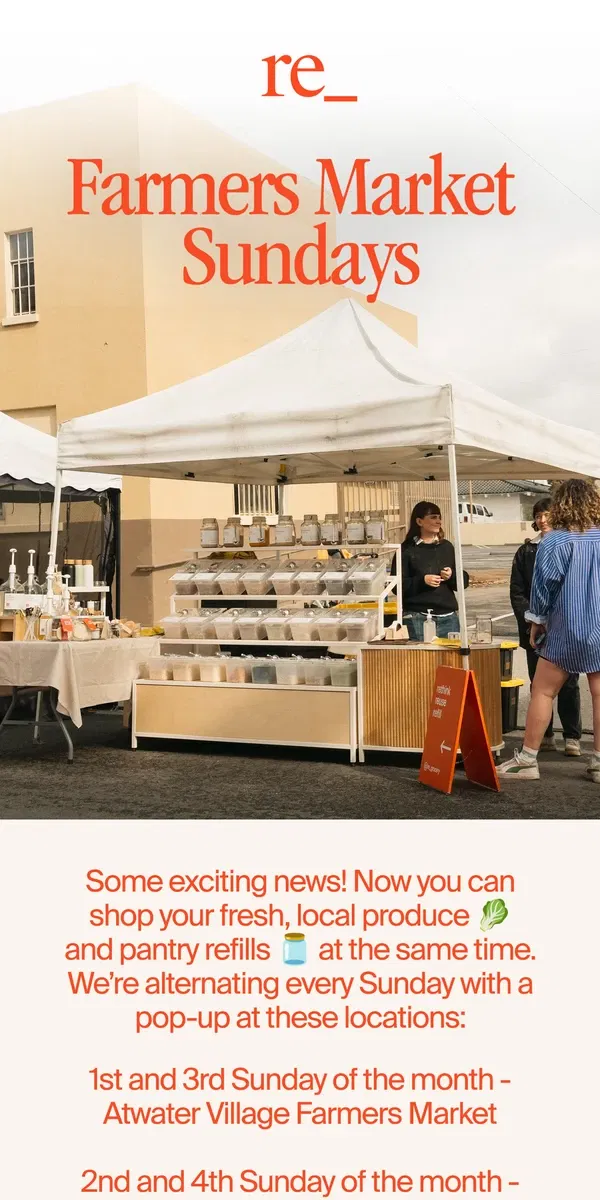 Email from re_ grocery. Farmers market pop-up