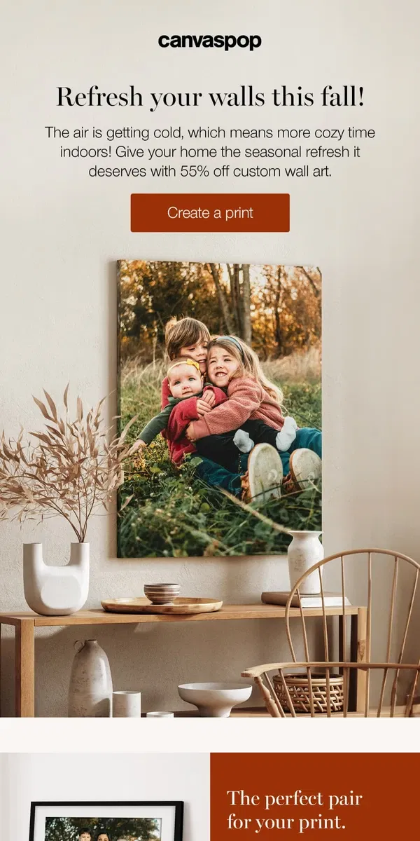 Email from Canvaspop. Get 55% off new fall wall art! 🍂