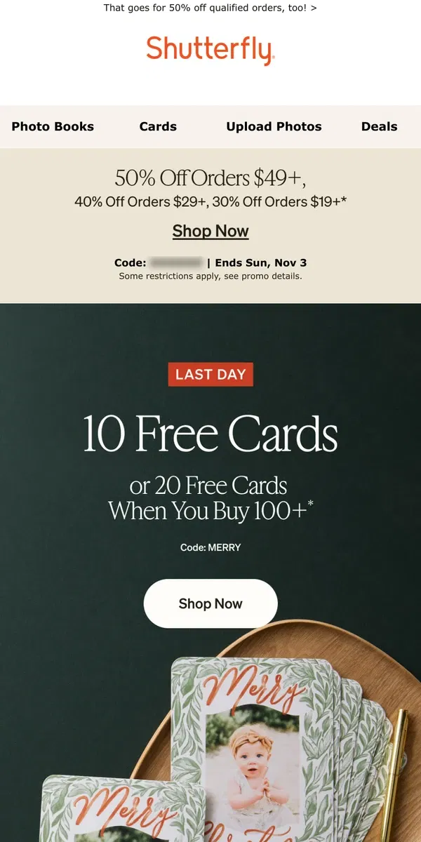 Email from Shutterfly. Up to 20 FREE cards 👉Snag this early Black Friday deal before it’s too late!