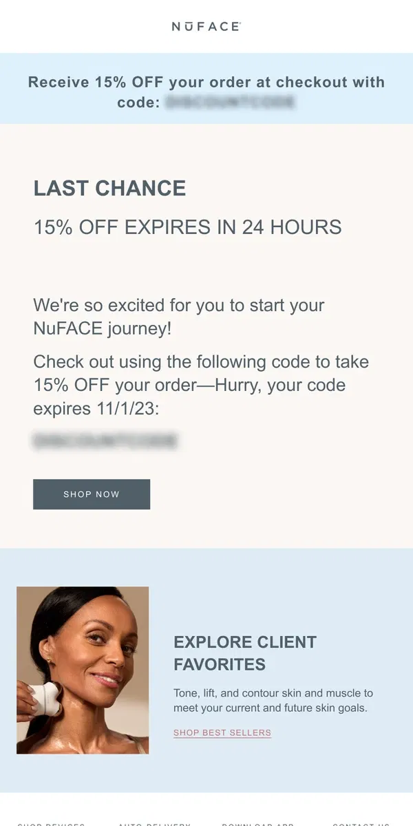 Email from NuFACE. Last Chance - 15% OFF Sitewide