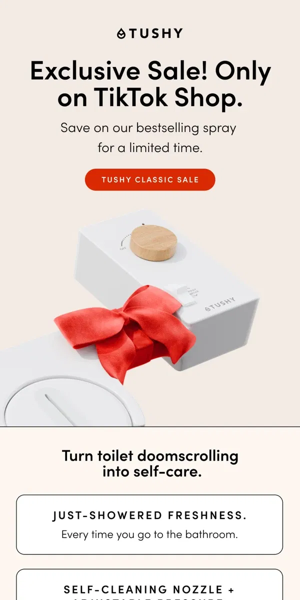 Email from TUSHY. Exclusive TikTok Shop Sale!