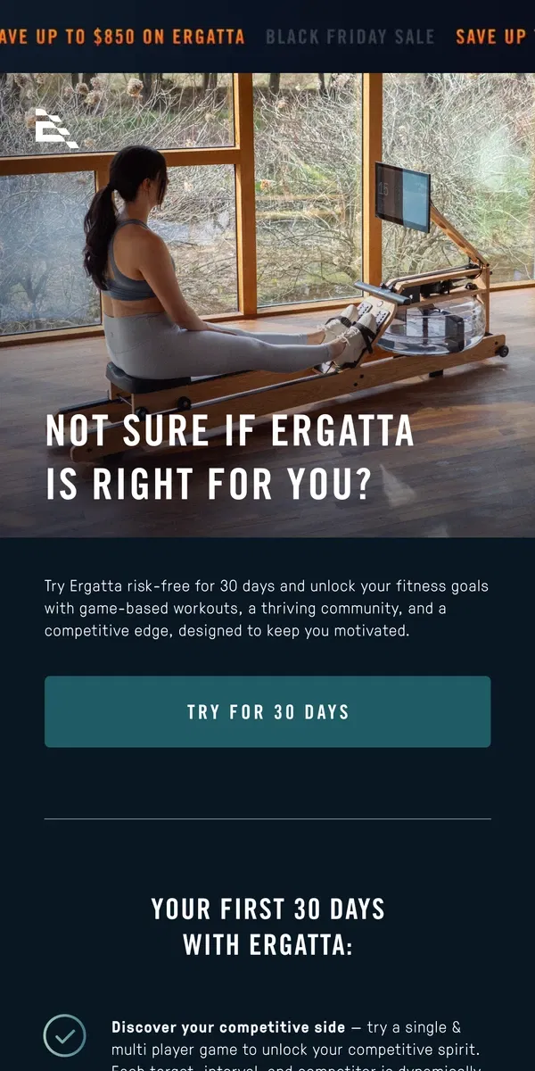 Email from Ergatta. Try Ergatta risk-free for 30 days