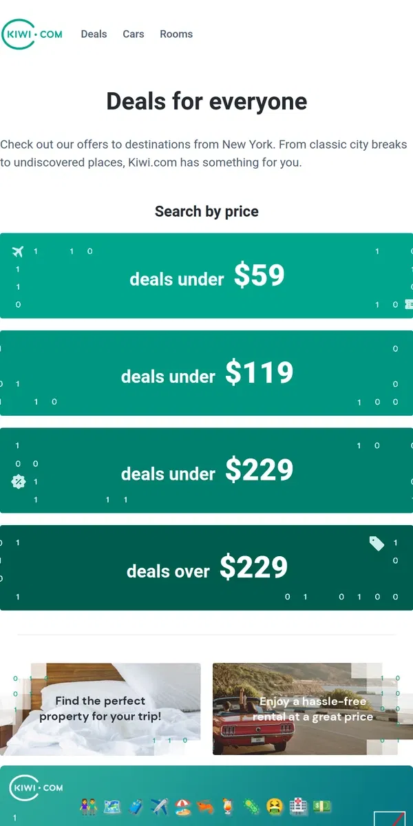 Email from Kiwi.com. Flights for under $59? Check ‘em out now