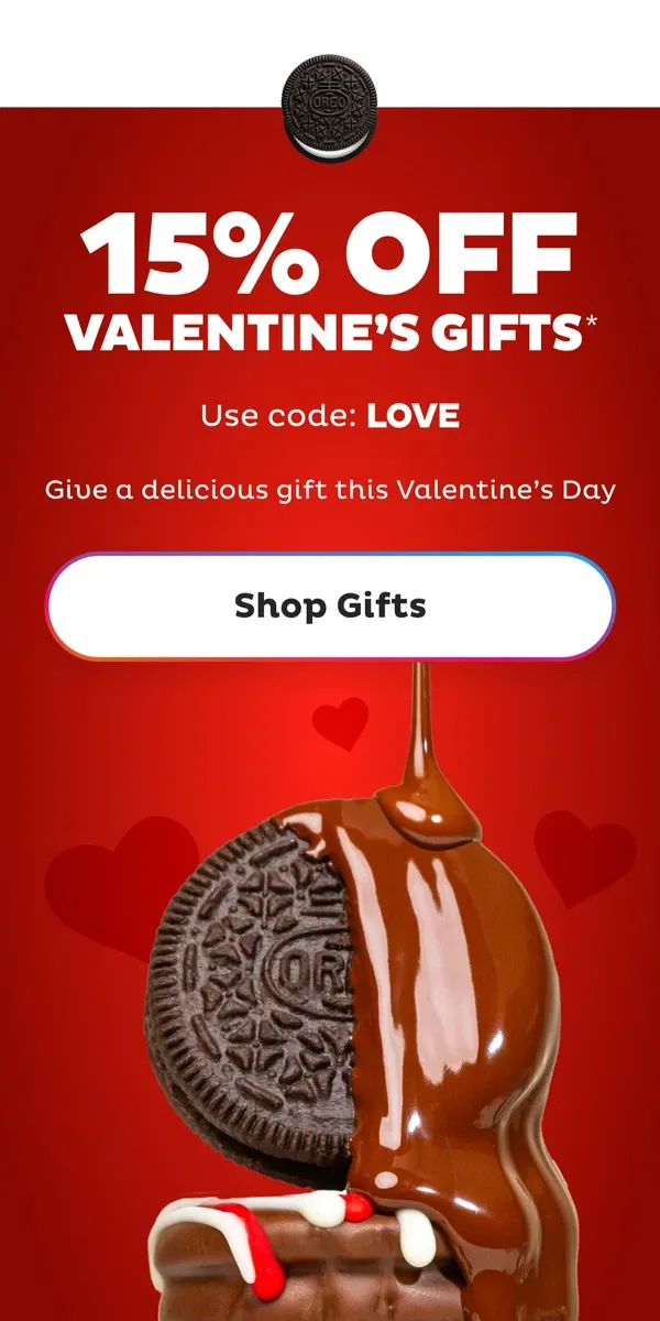 Email from OREO. 15% Off Valentine’s Day Gifts!