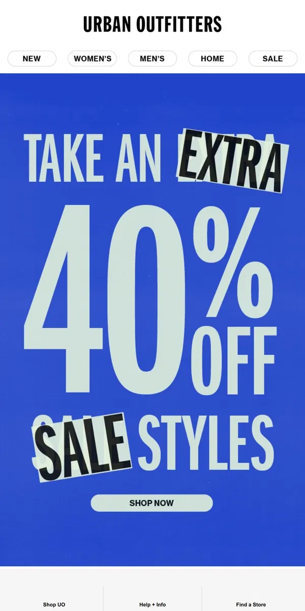 Email from Urban Outfitters. 💥 take an EXTRA 40% OFF sale styles 💥