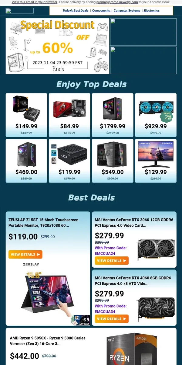 Email from Newegg. 🔥 $929.99 on PowerColor RX 7900 XTX 24G-L/OC Hellhound – Unbeatable Deal! 💥