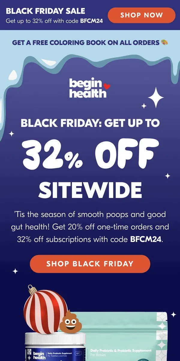 Email from Begin Health. UP TO 32% OFF 🥳💩