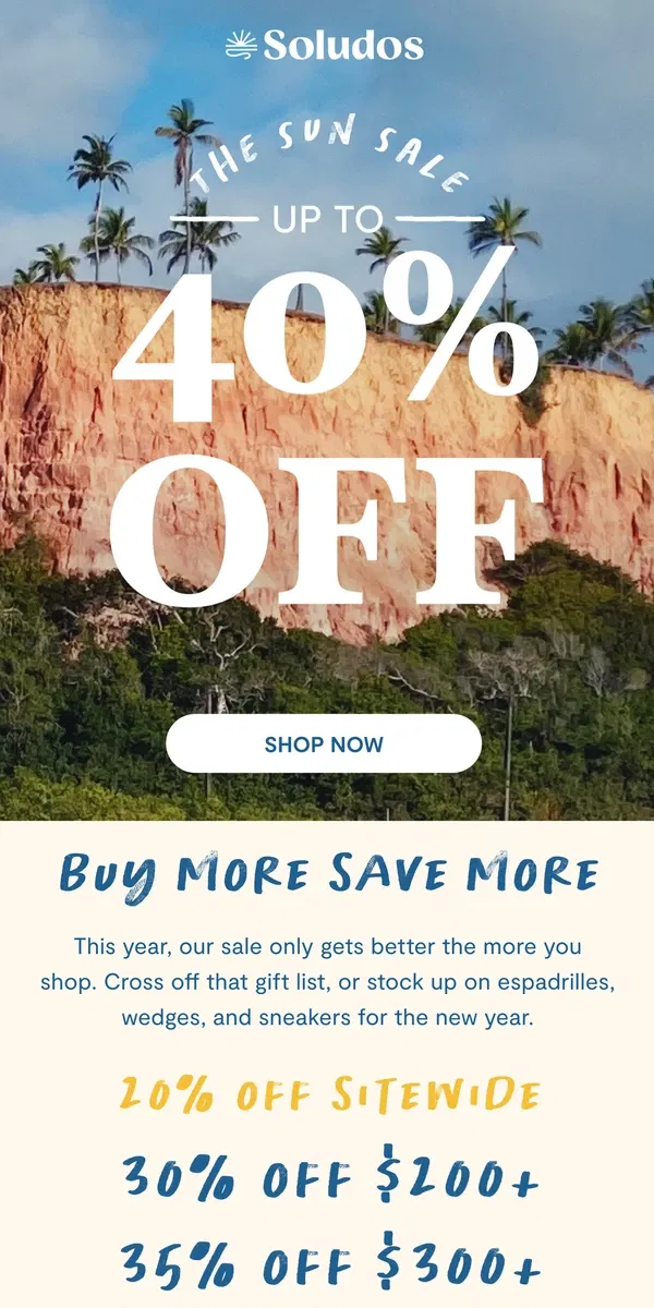 Email from Soludos. This Is What Paradise (and Our Sun Sale) Looks Like