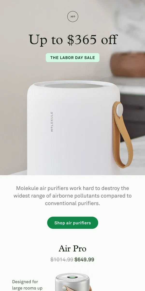 Email from Molekule. The Labor Day Sale is HERE 🥳