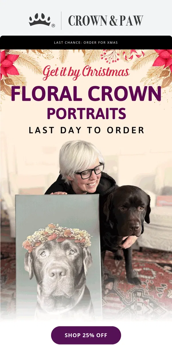 Email from Crown & Paw. Order Deadline: Floral Crown Portraits 💐 👑