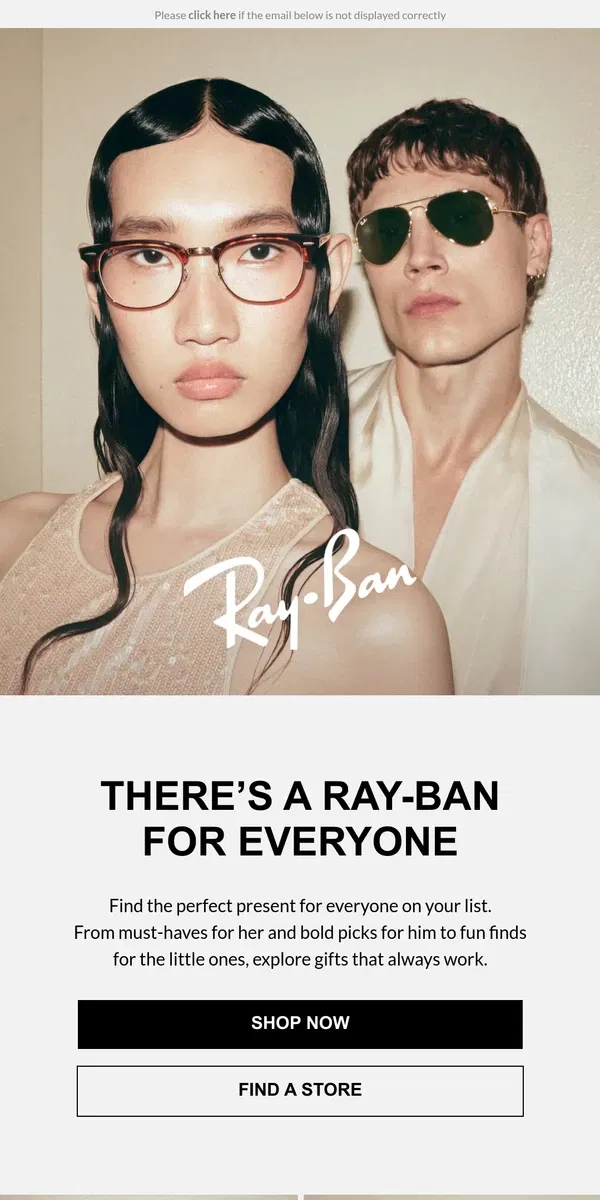 Email from Ray-Ban. Gifts That Always Work