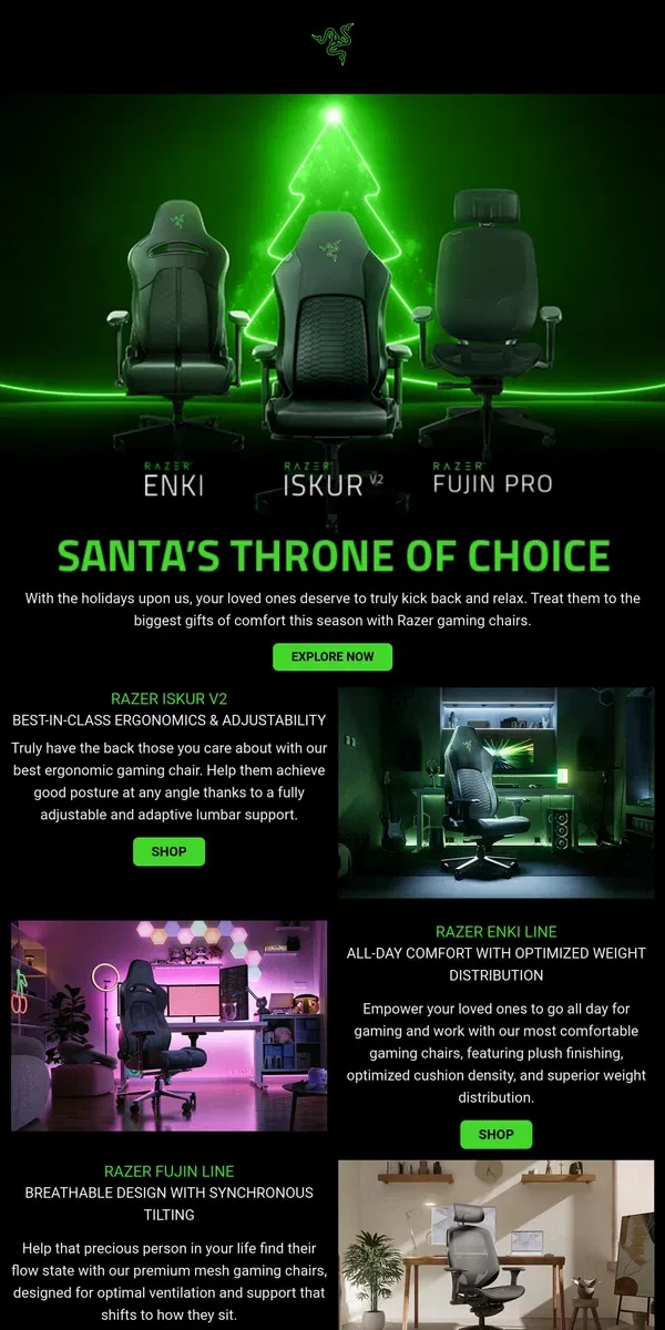 Email from Razer. 🎅Seize Santa's Throne of Choice for the Holidays💺