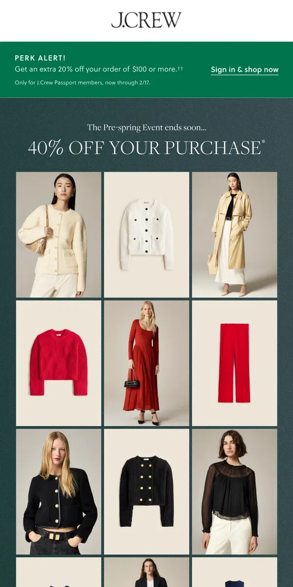 Email from J.Crew. 40% off won’t last forever…