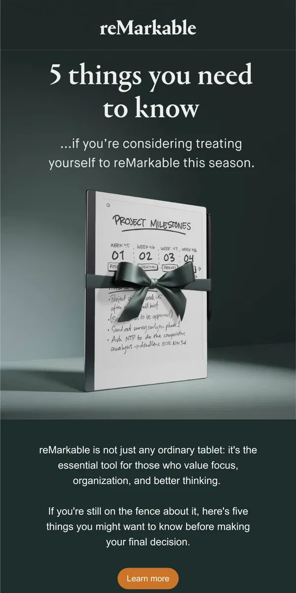 Email from reMarkable. Treating yourself to a reMarkable this season?