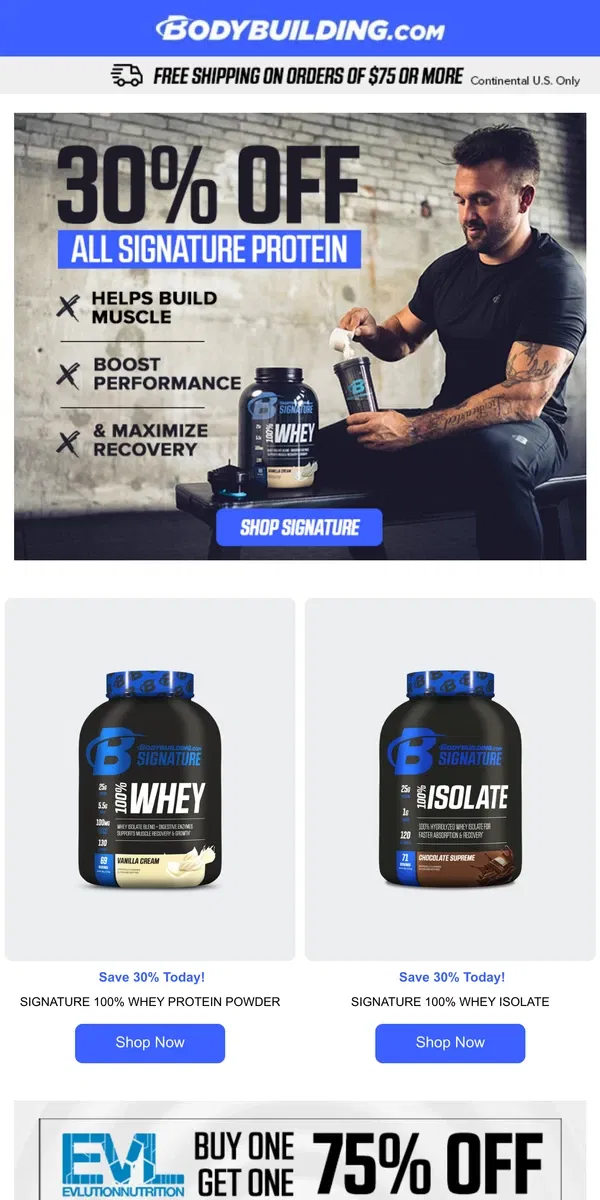 Email from Bodybuilding.com. ⏳ Last Chance – 30% Off Signature Protein!