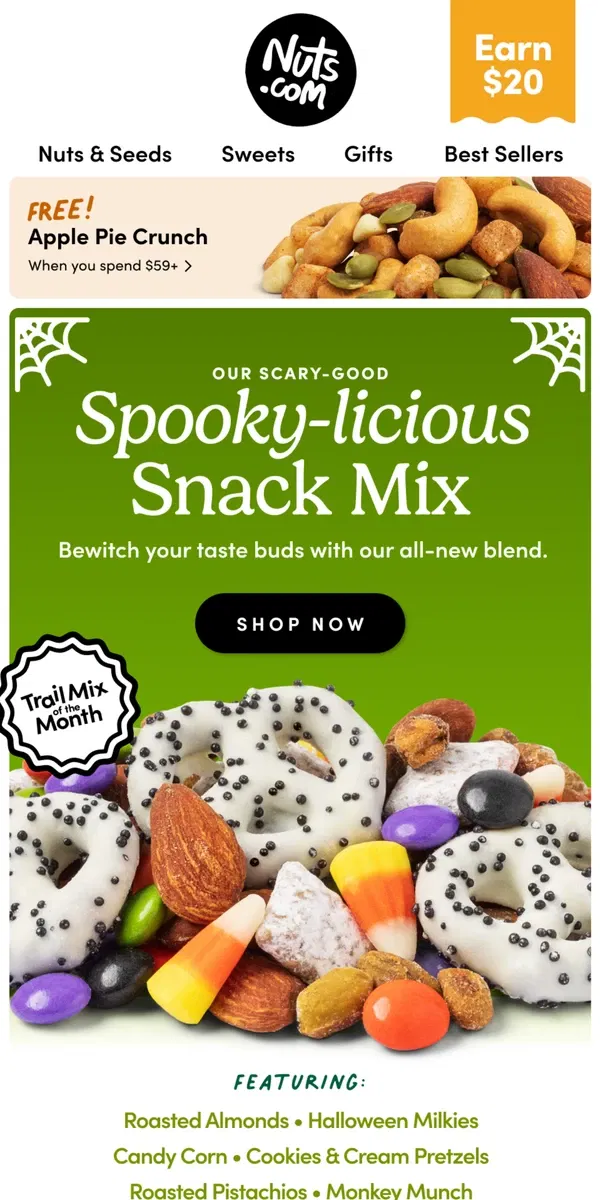 Email from Nuts.com. No tricks, just a *NEW* scary-good treat