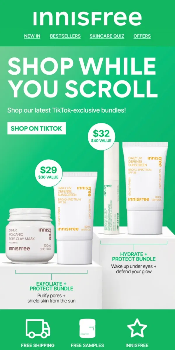 Email from innisfree. PSA: We’re on TikTok Shop!