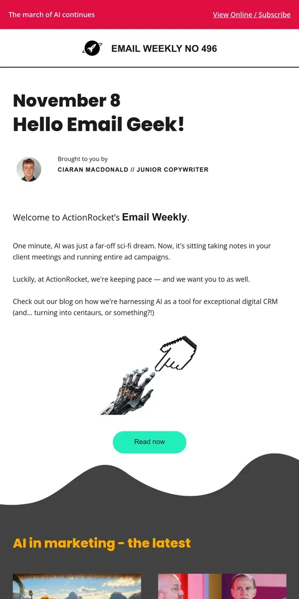 Email from ActionRocket. EmailWeekly #496: AI is here, are you? 👀