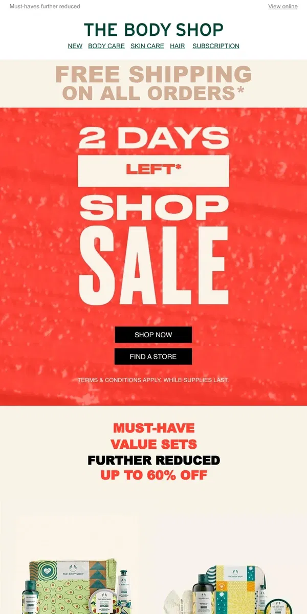 Email from The Body Shop. Hurry! Sale ends tomorrow