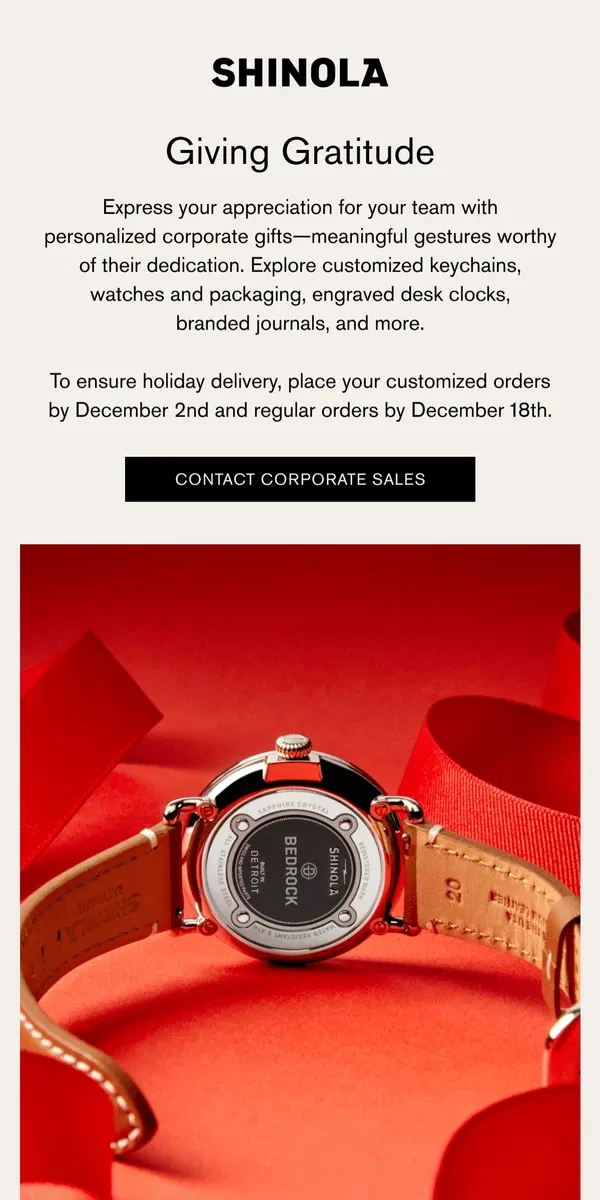 Email from Shinola Detroit. Corporate Gifts Made Personal