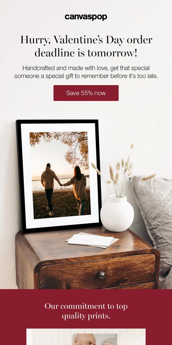 Email from Canvaspop. Valentine’s Day Sale ends SOON!