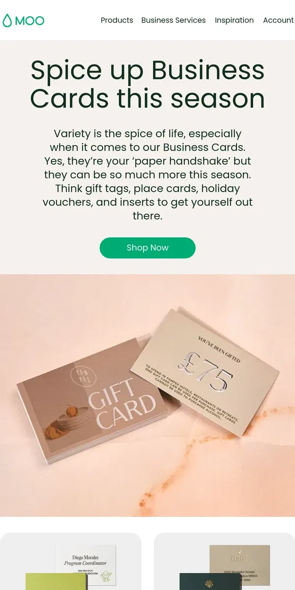 Email from MOO. 🙌 Hands up for new ways to use Business Cards