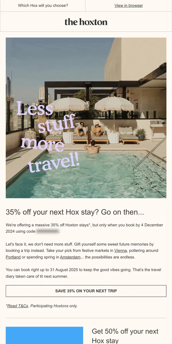 Email from The Hoxton. Last chance to save 35% at The Hox