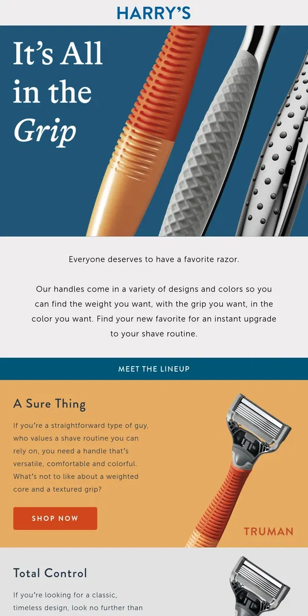 Email from Harry's. Upgrade your shave with a better grip