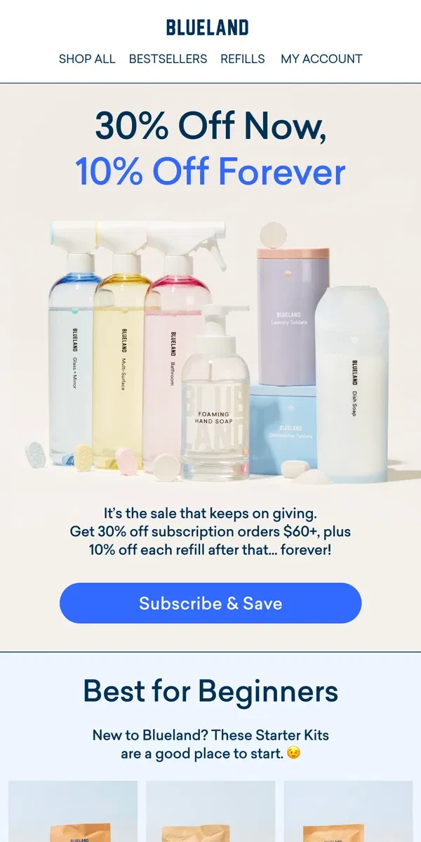 Email from Blueland. IN: Sustainable subscriptions (that are 30% off!) ✅