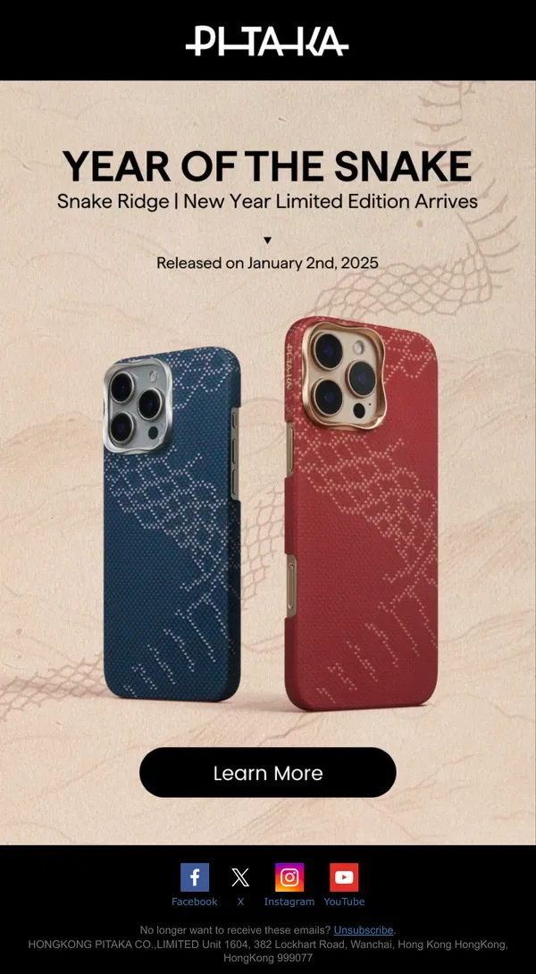 Email from PITAKA. 💟, To Welcome Year of the Snake in Style, Our New Phone Cases Are Coming!