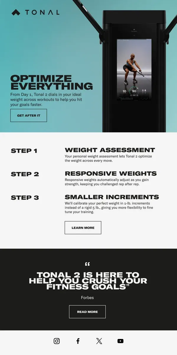 Email from Tonal. Stop guessing weights and start gaining strength with Tonal 2